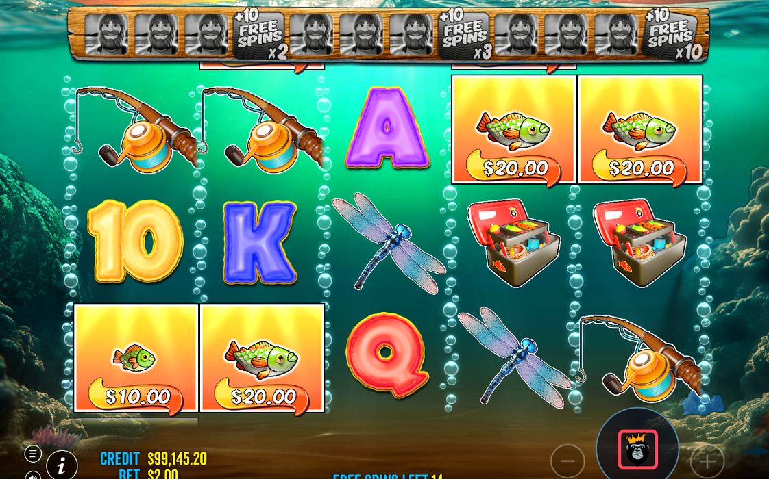 Free spins, WILD Fisherman aktiv på alla fem hjul